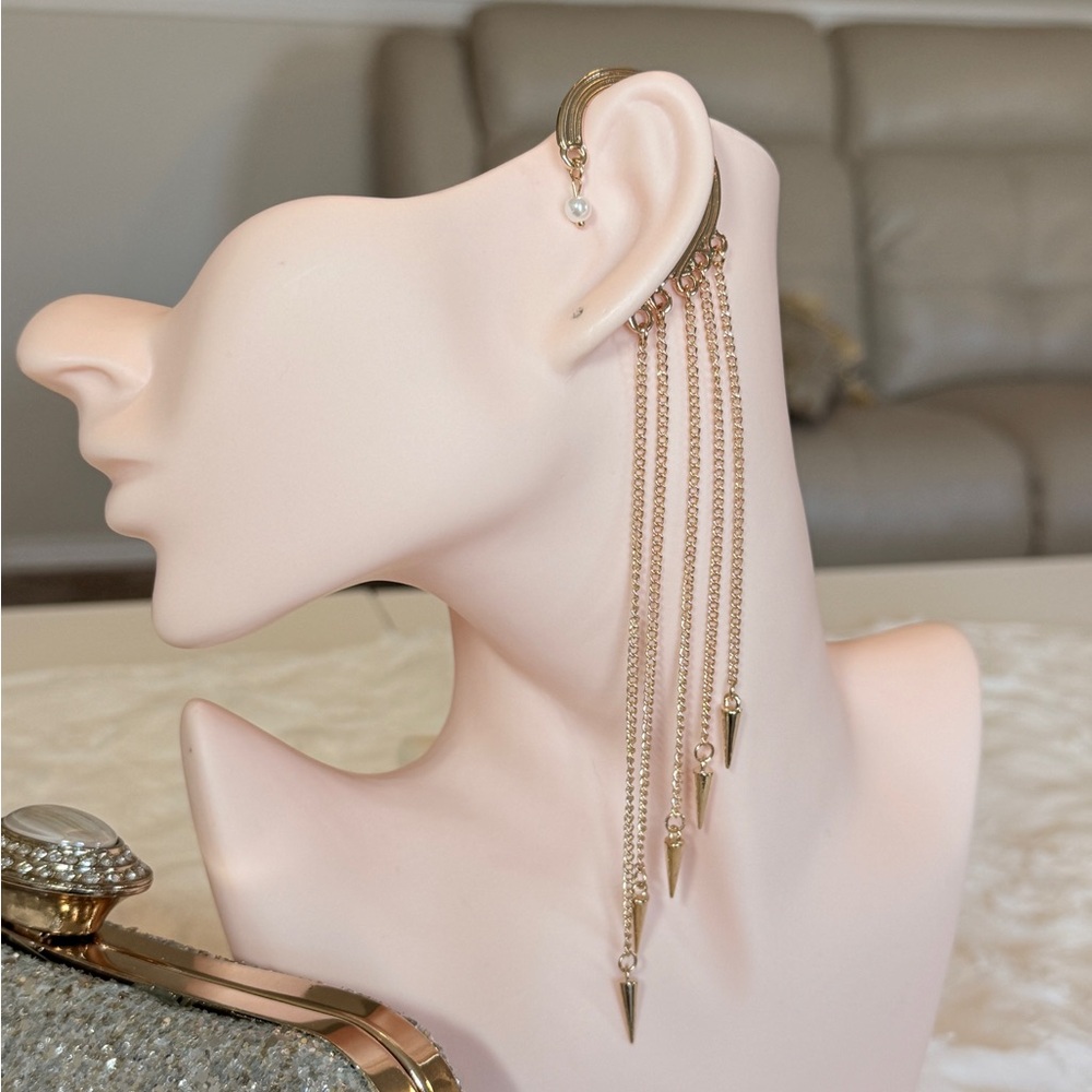 Gold Long Chain Drop Earring - Picture 5 of 12